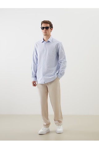 Lcw Vision Mavi Regular Fit Kısa Kollu Çizgili Oxford Erkek Gömlek