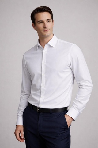 Yusaytr Slim Fit Uzun Kollu Pamuklu Gizli Düğme Yakalı Oxford Gömlek Beyaz Beyaz