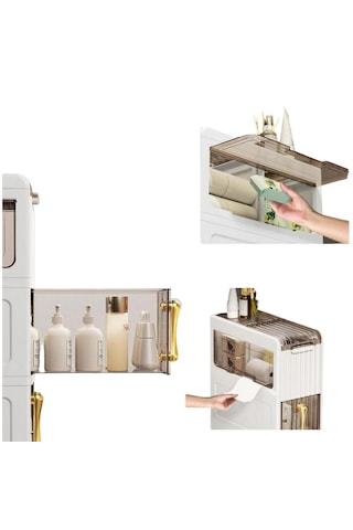 Banyo, Yatak Odası, Çamaşır Odası 4 Katlı Çekmeceli Dolap Beyaz - Gri