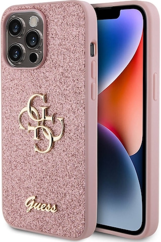 Apple Uyumlu iPhone 14 Pro Max Kılıf Guess Lisanslı 4g Büyük Metal Logolu Glitter Kapak Siyah