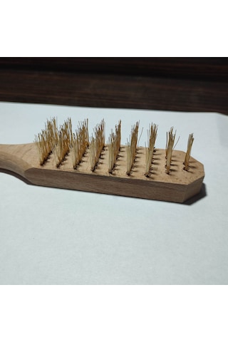 Hşap Saplı Sarı Çelik Telli Fırça , Temizlik Fırçası,