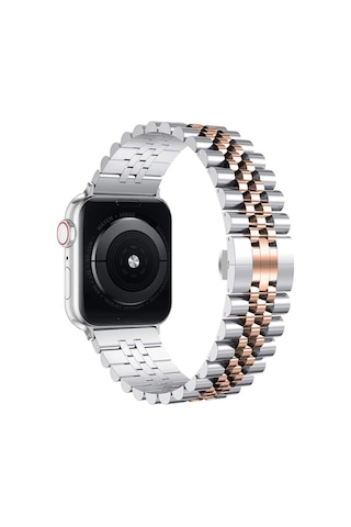 Forzacase Apple Watch 7 41mm İle Uyumlu Rolex Tasarım Metal Kordon Kayış - Fc879 Gümüş - Rose