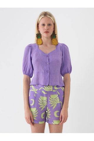 Xint Lila %100 Keten Regular Fit Bluz 751075