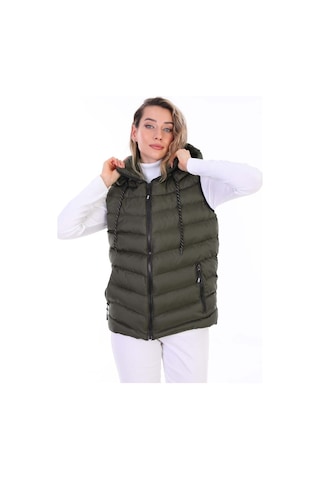 Euromoda Everest Kadın Jel Dolgu Kapüşonlu Şişme Yelek Haki
