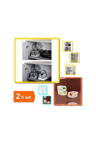 6 Bölmeli Tencere Kapak Rafı Organizeri + Katlı Düzenleyici - Kat Kat Düzenleyici - 2li Set W3a6p1 Belirtilmemiş