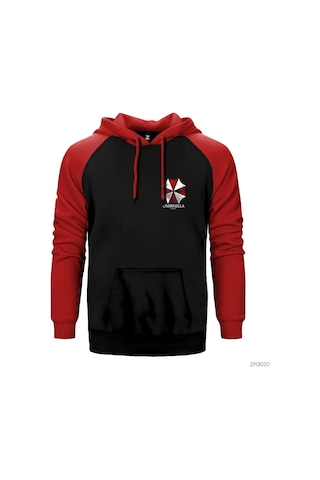Resident Evil Umbrella Corp Kırmızı Reglan Kol Kapşonlu Sweat Kırmızı