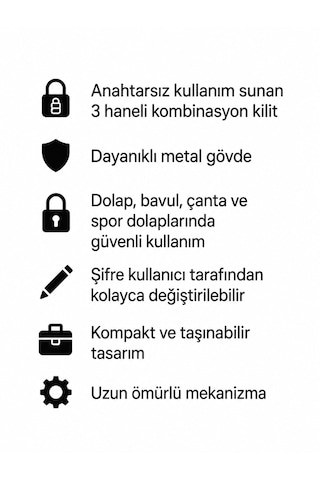 Tudor 25 Mm Şifreli Kilit 3 Haneli Kombinasyonlu Mini Asma Kilit Siyah