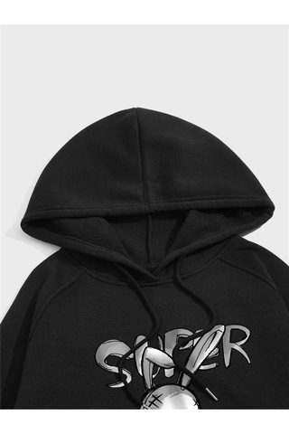 Altamira Tavşan Baskılı Oversize Kapüşonlu Sweatshirt 001