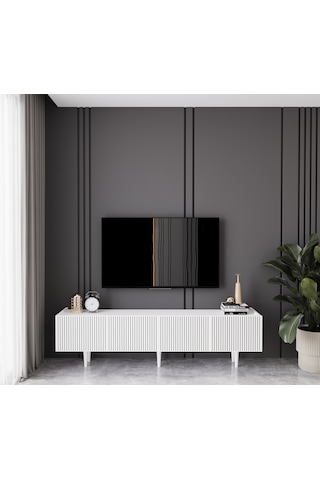 Capella Beyaz Country Mdf 4 Kapak Ahşap Ayaklı 160 Cm Tv Ünitesi
