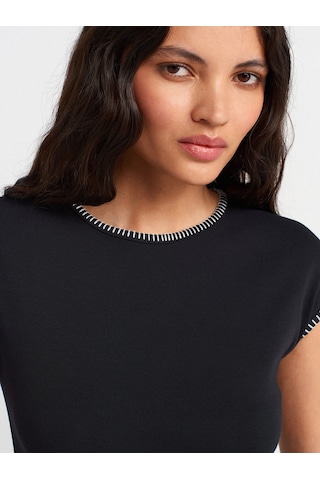 Dilvin 31814 Kontrast Dikiş Detaylı T-shirt-siyah SIYAH