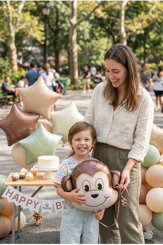 Safari Maymun Kafa Folyo Balon 42x41 Cm Safari Temalı Çocuk Doğum Günü Parti Süsü Çok Renkli