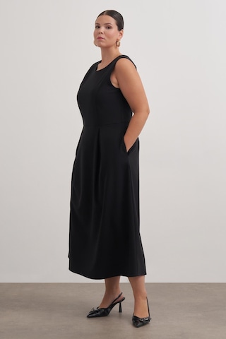 Pileli Kolsuz Cepli Uzun Elbise-6231 Siyah