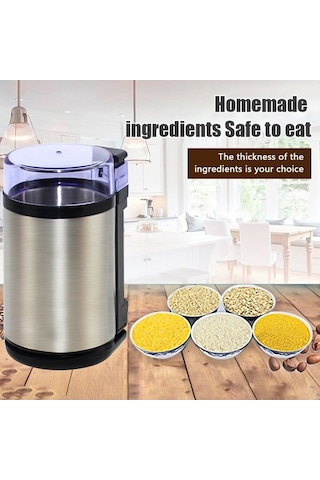 Bloomnest Ev Tipi Mini Paslanmaz Çelik Elektrikli Ot Öğütücü 180w Yüksek Güç 10s Hızlı Ultra İnce Kahve Değirmeni Gümüş