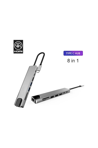 Northcity 8-port Usb-c Hub 4k Hdmı + 3xusb 3.0 + 2xpd + Rj45 + Sd/tf - Laptop Çoklayıcı