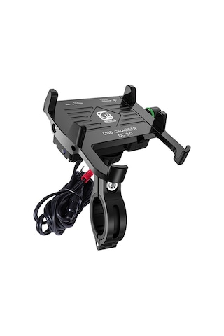 Kewig M6-s 12v Motosiklet Suya Dayanıklı Alüminyum Alaşımlı Cep Telefonu Braketi Qc3.0 Hızlı Şarj İle Siyah Siyah