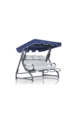 Salvia 3 Kişilik Bahçe Balkon Teras Salıncağı - Minder: Lacivert Çizgili Tente: Lacivert Lacivert - Mavi