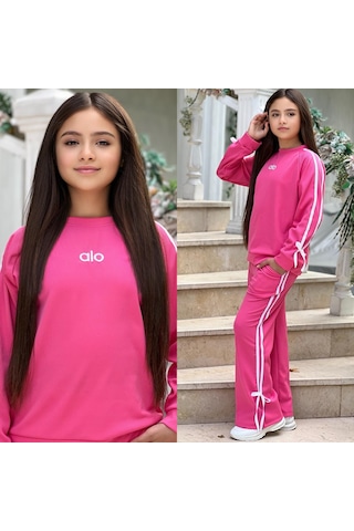 Kurdele Detaylı Alo Fitilli 2 Li Eşofman Takımı - 6/16 Yaş - 31506 Pembe