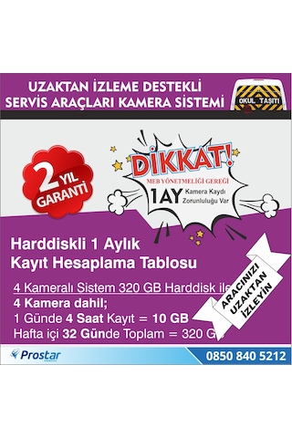 Okul Ve Servis Taşıtları İçin 320 Gb Kayıtlı Kamera Set