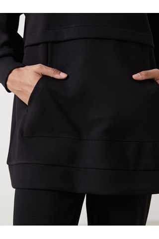 Lcw Modest Siyah Bisiklet Yaka Oversize Kadın Sweatshirt Tunik
