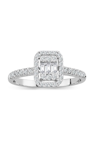 Modern Tasarım 0.32 Ct Baget Kare Tektaş Yüzük