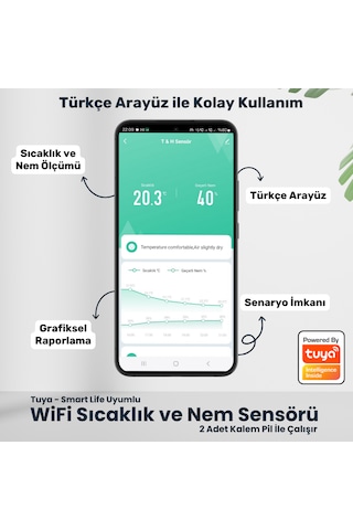 Wifi Sıcaklık Ve Nem Sensörü Tuya - Smart Life Uyumlu