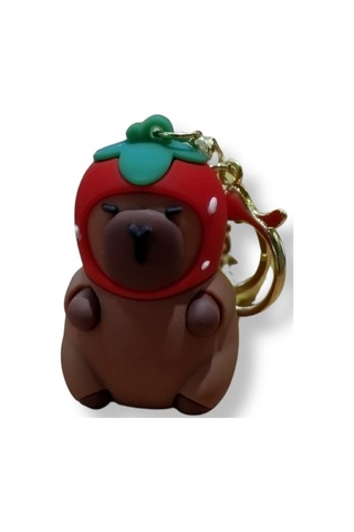 Capybara Çilek Kostümlü 3d Figürlü Soft Kayışlı Anahtarlık - 1 Adet