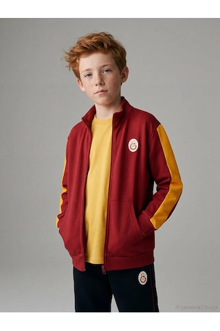 Lc Waikiki Kırmızı Dik Yaka Galatasaray Baskılı Erkek Çocuk Fermuarlı Sweatshirt KIrmızı