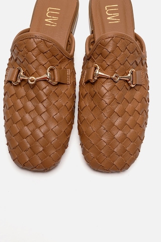 Luvishoes Senıa Taba Örgü Hakiki Deri Tokalı Önü Kapalı Kadın Terlik