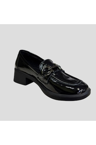Myfit Shoes 041 Kadın Hakiki Deri Aksesuarlı Kısa Topuk Ayakkabı Siyah Rugan Çok Renkli