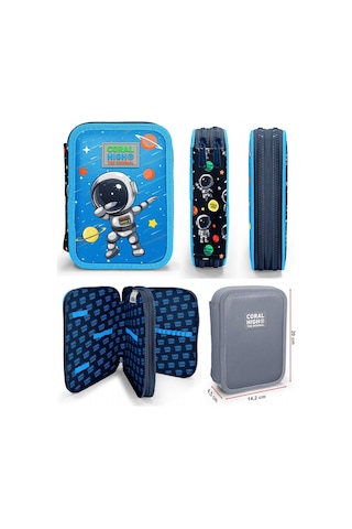 Coral High Mavi Astronot Erkek Çocuk Okul Çantası Ve Organizer Kalemlik Seti 23486+11149 MAvi