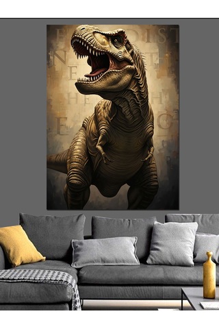 Taş Devri Korkunç Dinozor T-rex Dekoratif Kanvas - Mdf Ahşap Tablo