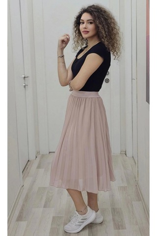 Beli Lastikli Pliseli Etek 6018-pudra Pudra