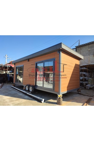 21 M² 1+1 Ahşap Desen Betopanlı, Römorklu Tiny House Konteyner