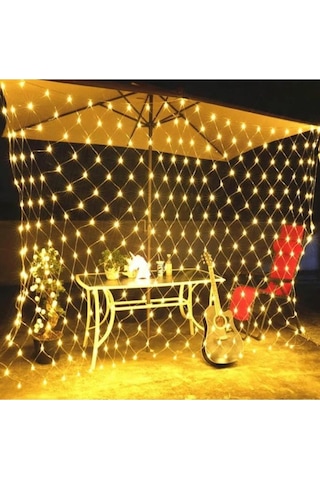 Ağ Perde Led Sarı Işık 3x3 Fişli Eklenebilir Dış Mekan Aydınlatma Sarı