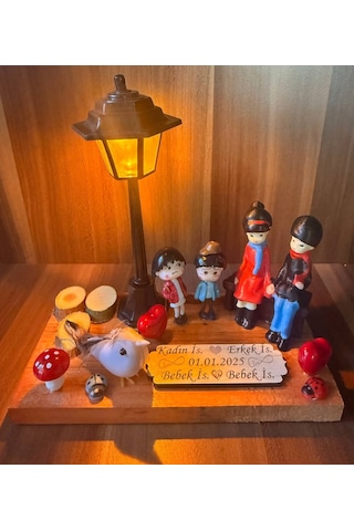Kişiye Özel Aile Biblosu Işıklı Gece Lambası Sevgili Ve Çocuklu İsimli Hediyelik Evlilik Yıl Dönüm Hediyesi