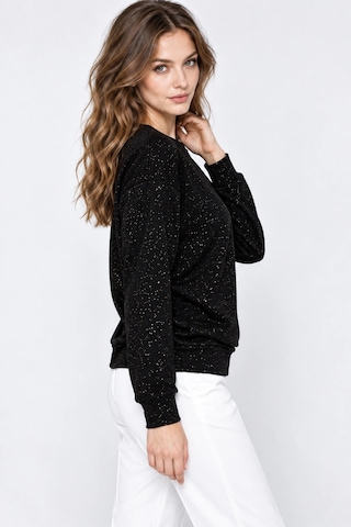 Mevese Yaldız Baskılı Zincirli Ve Fularlı Kadın Oversize Modal Sweatshirt - Siyah
