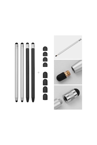 Geeksen 4'lü Metal Dijital Kalem Seti: İki Uçlu Silikon Uçlu, Telefon Ve Tablet İçin Hassas Dokunmatik Kalemler 2 Siyah, 2 Gümüş