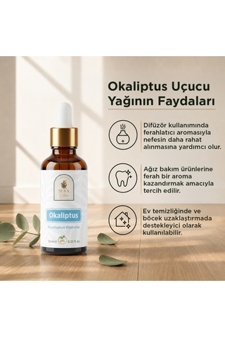 %100 Saf Okaliptus Uçucu Yağı 10 Ml - Doğal Nefes Ve Terapi Etkili Eucalyptus Globulus 10 ML