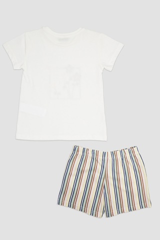 Kız Çocuk Çizgi Desenli Ekru Pijama Takımı 16246184