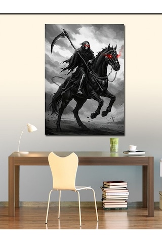 Kanvas Tablo Kara Şövalye Ve At 100cmx140cm