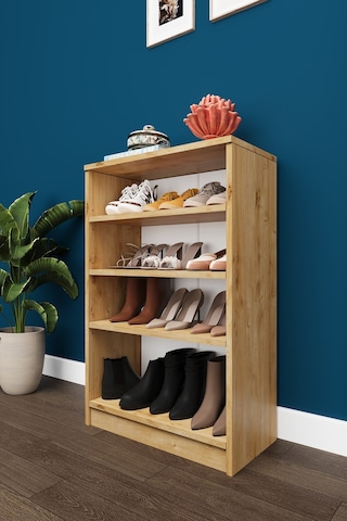 Asra Trend 4 Katlı Açık Raflı Ayakkabılık A-31 %100 MDF Modern Bot Uyumlu Düzenleyici Safir Meşe