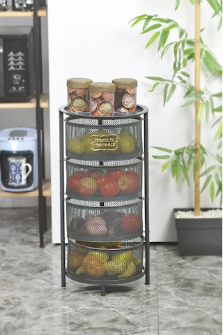 4 Katlı Metal Açılır Kapanır Paslanmaz Sebzelik Antrasit