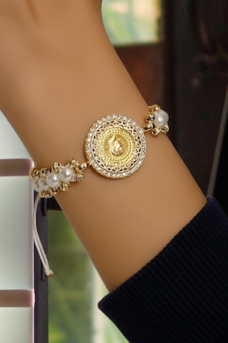 Ena İncili Çeyrekli Bileklik Sarı Altın