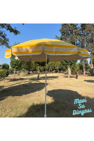 Plaj Deniz Balkon Şemsiyesi Pamuk Kumaşlı Şemsiye Bidonsuz Eğilebilir 2 Metre Şemsiye Beyaz