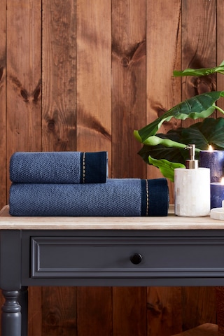 Özdilek Oregon Maskülen Nakışlı Denim 2'li Havlu Set Lacivert