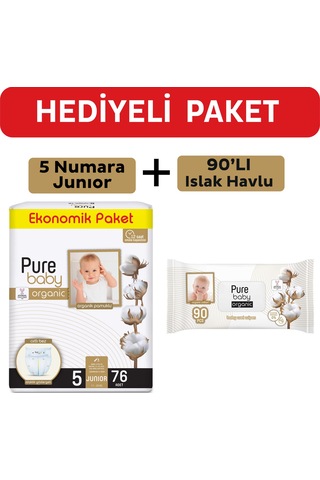 Purebaby Cırtlı Bez 5 Numara Junior 76 Adet + Islak Havlu