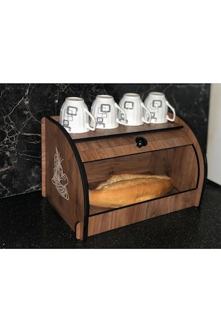 New Bread Box, Ekmeklik, Saklama Gözlü, Baharatlık Rafı, Dekoratif Demonte Ceviz