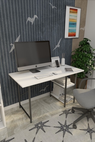VayAvm 2 Raflı Çalışma Bilgisayar Masası 60 x 120 CM Beyaz
