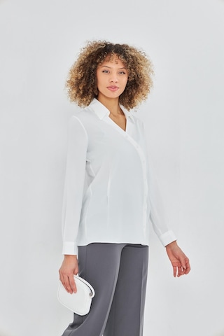 Asimetrik Pile Detay Gömlek Ekru Ekru