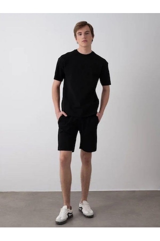 Erkek Çocuk King Yazılı T-shirt Şortlu Takım-15539 Siyah